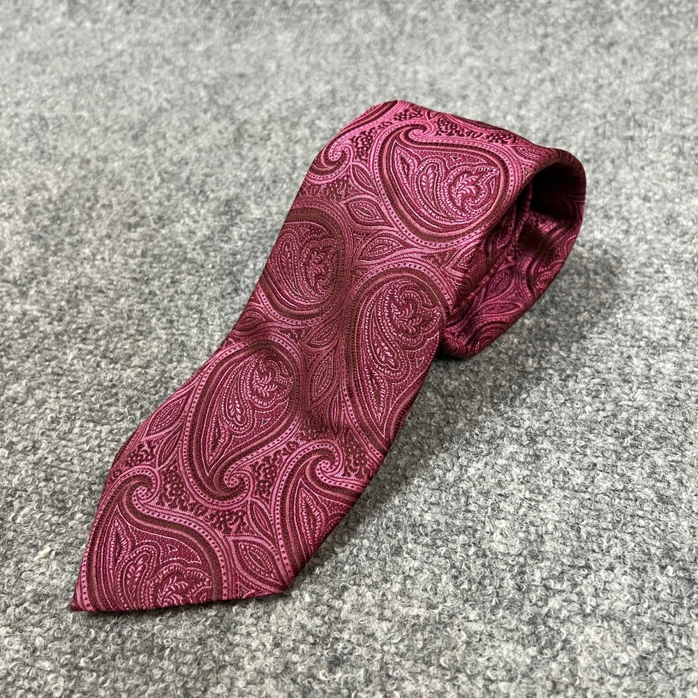 Canali Tie Silk Paisley Burgundy Mauve Made in Italy Jacquard Necktie